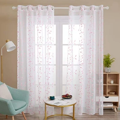 Abbildung von Deconovo 2er Set Vorhänge Kinderzimmer Mädchen Transparent Stickereibogen 245x140 cm (HxB) Rosa