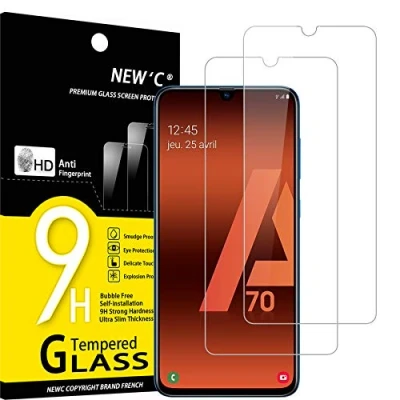 Abbildung von NEW&#039;C 2 Stück, Panzer Schutz Glas für Samsung Galaxy A70, Frei von Kratzern, 9H Härte, HD Displayschutzfolie, 0.33mm Ultra klar, Ultrabeständig