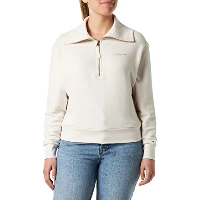 Abbildung von Tommy Hilfiger Damen Sweatshirt mit Reißverschluss Zipper 1985 Halber Zipper, Beige (Weathered White), S