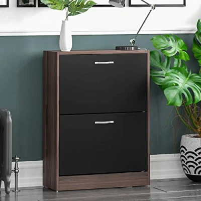 Abbildung von Home Discount 2 Schublade Schrank Schuhschrank Schuhregal Organizer Pull Down Möbel aus Holz Einheit, Walnuss &amp; Schwarz