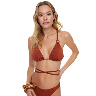Abbildung von TRENDYOL Damen Accessoire Detaillierte Bikini top Top, Brown, 44 EU