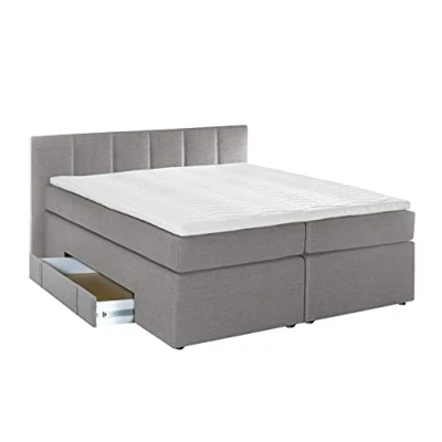 Abbildung von Möbelfreude Boxspringbett Valina mit Bettkasten 180x200cm ..., Hellgrau H3 Kopfteilhöhe 90 cm ideal für Dachschrägen + B