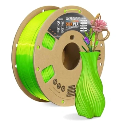 Abbildung von OVERTURE Silk PLA Filament 1.75mm, 1kg 3D Drucker Seide PLA, Maßgenauigkeit +/ 0.03 mm(Seide Neongrün)