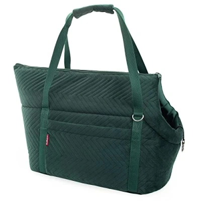 Abbildung von Transporttasche für Hunde und Katzen Schultertasche Haustiere mit Gummiband Karabiner bis 15 kg Material: Wildlederimitat Velvet Größe: L Farbe: Schwarz