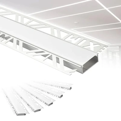 Abbildung von HEXIM LED Trockenbauprofil Alu Unterputzprofil Profil (2 Meter / 1 Profil) inkl. Abdeckung opal Trockenbauleiste Einbauprofil Schiene Decke Wand (ALED 3, Leuchtbreite 30mm)