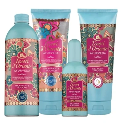 Abbildung von Tesori d&#039;Oriente Hautpflege Set Wellness Ritual Ayurveda für stimmungsvolle Momente in der Badewanne Set, 4 tlg.