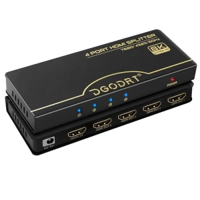 Abbildung von 4K 120Hz HDMI Splitter 1 in 4 Out, 8K@60Hz 1x4 Audio Video Verteiler mit Netzteil, Box Unterstützung 3D HDR