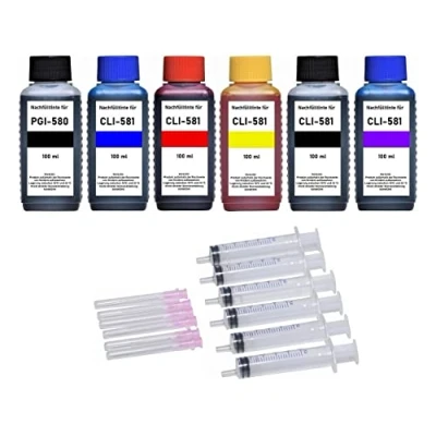 Abbildung von Patronenprofis Nachfüllset für PGI 580, CLI 581 6 x 100 ml Tinte Pixma TS8150, TS8151, TS8152, TS8240, TS8241, TS8242, TS8250, TS8251, TS8252 TS8350, TS8351, TS8352, TS9150, TS9155