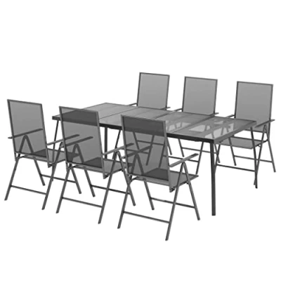 Abbildung von vidaXL Garten Essgruppe 7 TLG., Gartenmöbel Set Tisch 6 Stühle Stapelbar, Sitzgruppe für Terrasse, Gartengarnitur Gartenset, Anthrazit Stahl