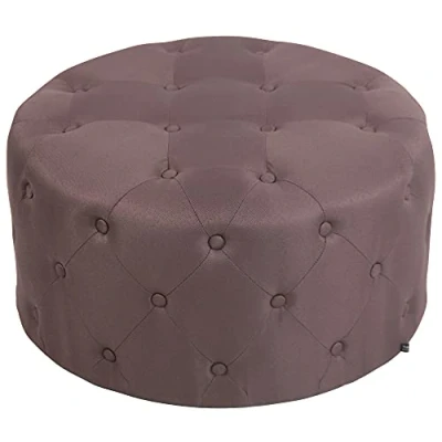 Abbildung von CLP Fußhocker Korsika I Kunstleder Stoff Polsterhocker Rund Gesteppter Hocker Mit Zierknöpfen, Farbe:braun, Material:Stoff