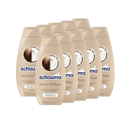 Abbildung von Schauma Schwarzkopf Reparatur Shampoo Repair &amp; Pflege (10x 400 ml), Haarshampoo glättet repariert die Haarstruktur, für strapaziertes trockenes Haar, mit Kokos Extrakt