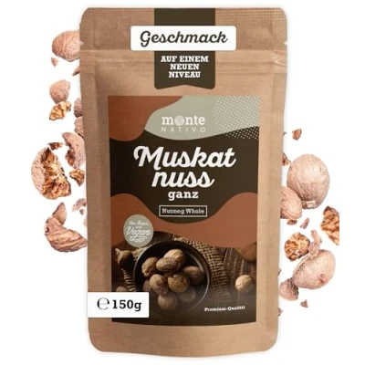 Abbildung von Muskatnuss ganz Monte Nativo (150g) Premium Qualität Gewürz Ideal zum Kochen &amp; Backen Perfekt für Curry Chai Ganze Gewürze