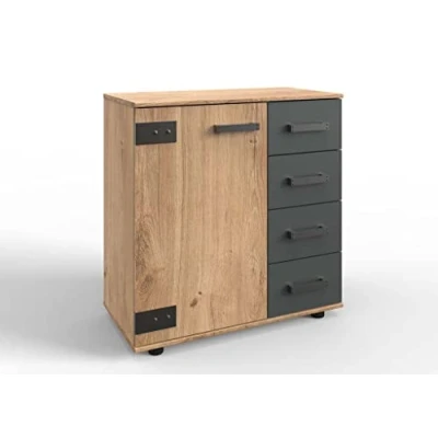 Abbildung von Wimex Kombikommode &quot;Stockholm Sideboard Kommodenschrank&quot;, rustikale Optik Industrial Look, 2 türig mit 4 Schubladen