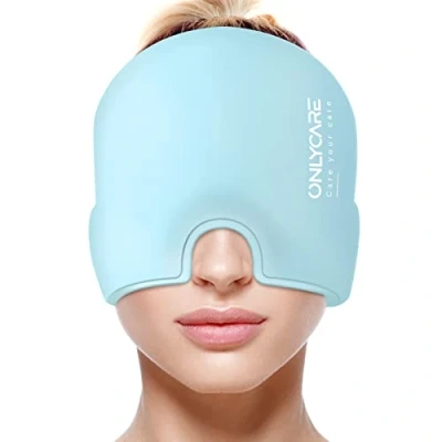 Abbildung von ONLYCARE Migräne Maske Mütze Relief Cap, Headache Hat Kühlmaske Kühlmütze Kopfschmerzen Kühlhaube Kappe Kühlpads Gel zur Linderung von