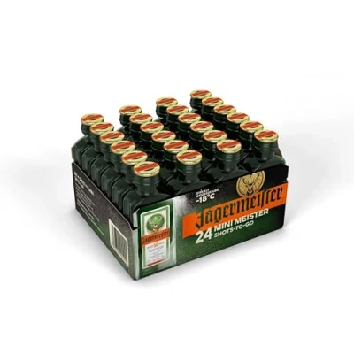 Abbildung von Jägermeister 24 x 0,02l Premium Kräuterlikör Shots 35% Vol. als Party Geschenk aus 56 erlesenen Kräuter Im Eichenfass gelagert Das Original Wolfenbüttel