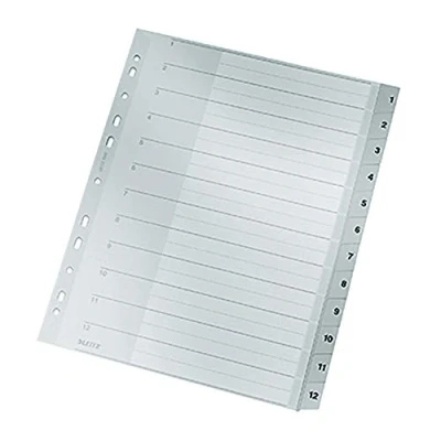 Abbildung von Leitz Plastikregister (1 12, A4, PP, 12 Blatt) grau