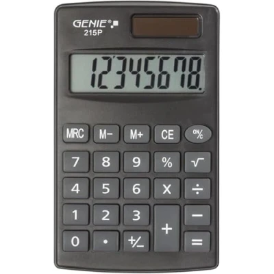 Abbildung von Genie 215 P8 stelliger Taschenrechner; Dual Power (Solar und Batterie); kompaktes Design; grau