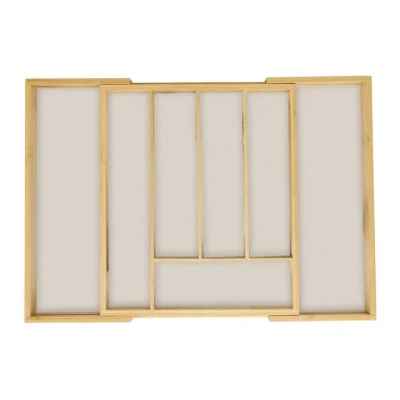 Abbildung von Relaxdays Besteckkasten, ausziehbar, 5 bis 7 Fächer, Schubladen Organizer, Bambus &amp; MDF, Besteckschublade, Natur/weiß, x 47 33 cm