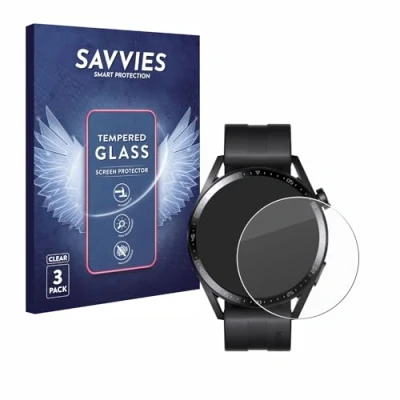 Abbildung von Savvies Panzer Schutz Glas für Huawei Watch GT 3 (46 mm) (3 Stück) 9H Hartglas, Anti Fingerprint, Displayschutz