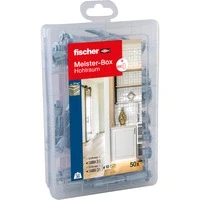 Abbildung von fischer Meister Box Hohlraum, 50 teiliges Dübel und Schraubenset, 10 mm Durchmesser, 37 65 Länge, für Heimwerker Profis, optimal Gipskartonplatten einfach doppelt beplankt