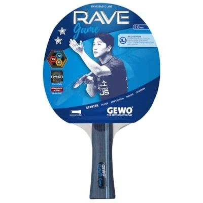 Abbildung von GEWO Rave Game Tischtennisschläger Kontrollierter Anfänger Komplettschläger mit Raver Belag, hohe Kontrolle und Geschwindigkeit, konkav, 2mm Dicker Schwamm