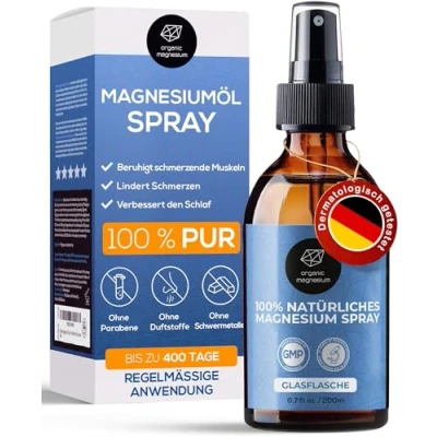 Abbildung von Ultra Pur MagnesiumÖl Spray 200ml 100% Natürlich Reines Zechstein Öl von Organic Magnesium Perfekt für Sport &amp; Muskel entspannung Flüssig MagnesiumChlorid Oil Konzentrat