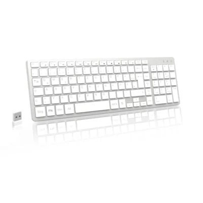 Abbildung von LeadsaiL Tastatur Kabellose, 2,4 GHz Funktastatur, Kompakte Größe QWERTZ Deutsches Layout mit Nummernblock, Flüsterleiser Tastenanschlag, USB Nano Empfänger für HP/Lenovo/Dell PC/Laptop und Mac Silber