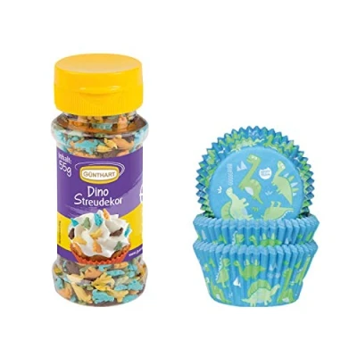 Abbildung von Günthart BackDecor Backset Dino Streusel Muffinförmchen Streudekor Steinzeit Muffins