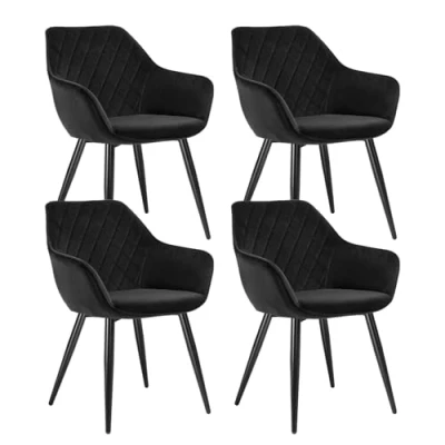 Abbildung von WOLTU Esszimmerstühle 4er Set Küchenstühle Wohnzimmerstühle Polsterstühle Sessel, Armlehnstühle mit Rückenlehne, für Esszimmer, Küche, Wohnzimmer, Samt, Metallbeine, Schwarz, BH153sz 4