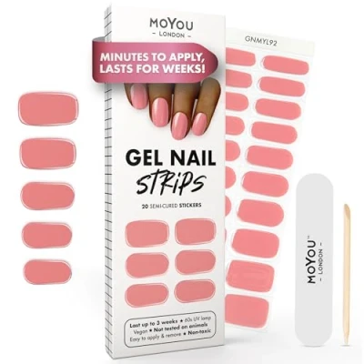 Abbildung von MOYOU LONDON Halbgehärtete UV Gel Strips 20 Stück Nagelfolien Härtend für Maniküre in Salonqualität Flamingo Blush