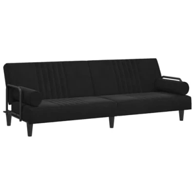 Abbildung von vidaXL Schlafsofa mit Armlehnen, Sofa Couch Schlaffunktion, Sofabett Gästebett Holzrahmen, Schlafcouch Bettsofa Wohnzimmer, Modern, Schwarz Samt