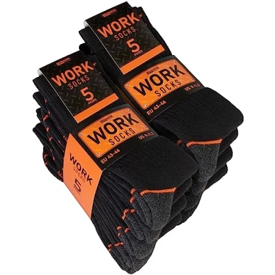 Abbildung von BRUBAKER Arbeitssocken Herren Work Socken für Sicherheitsschuhe Schwarz Orange (Verstärkter Fersen und Zehenbereich, 10 Paar, Socks aus Baumwolle) Robuste Funktionssocken optimalen Halt auf der Arbeit