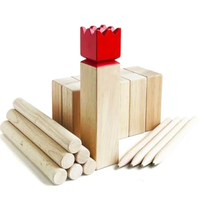 Abbildung von Kubb Spiel im Freien Wurfspiel mit Tragetasche Kegelspiel Gummi Holz Garten Rasen Spiele (30 x 6.3 cm King, M)
