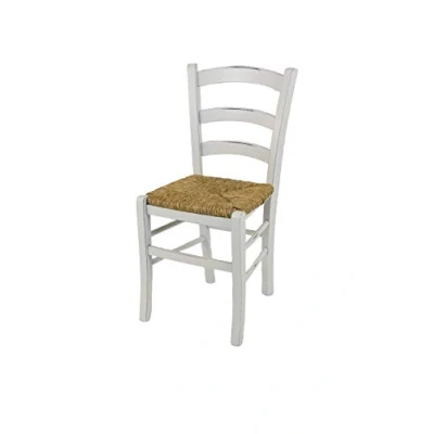 Abbildung von t m c s Tommychairs Stuhl Venezia für Küche und Esszimmer, Robuste Struktur aus lackiertem Buchenholz im Shabby Chic Stil, handwerklich antik behandelt Sitzfläche Stroh