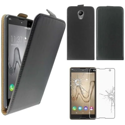 Abbildung von ebestStar kompatibel mit Wiko Robby Hülle PU Kunstleder Etui Klappe, Handyhülle Schutzhülle Case Cover, Schwarz + Panzer Schutz Glas