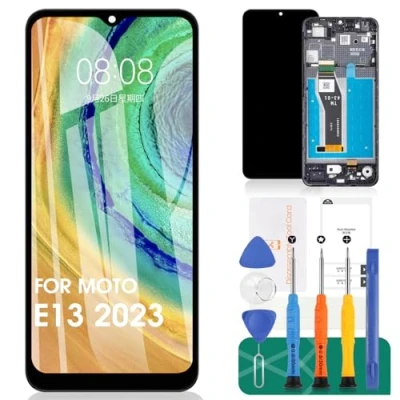 Abbildung von Ersatz LCD Display für Motorola Moto E13 2023 Touch Digitizer (schwarz, mit Rahmen)