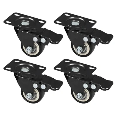 Abbildung von HMF Schwerlastrolle 6710 Transportrollen, Lenkrollen mit Bremse aus Polyurethan, (4 Stück, Set), 38 mm, bis 300 kg, 360 Schwenkradius, Schwarz