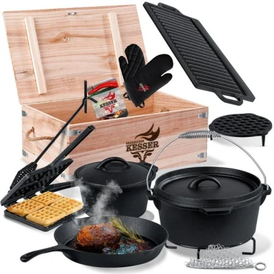 Abbildung von KESSER Feuertopf, Dutch Oven Set in Holzkiste Mit viel Zubehör