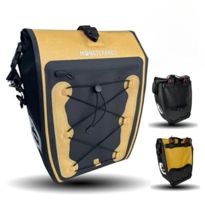 Abbildung von MONSTERANDO Fahrradtaschen für Gepäckträger Business, [Nachhaltig] [Wasserdicht] Travel Monster Gepäckträgertasche Fahrrad mit Laptopfach Mehrere Fächer, 27 L Gelb