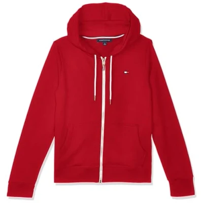 Abbildung von Tommy Hilfiger Damen French Terry Zip Hoodie Solid Kapuzenpullover, Scharlachrot, XS