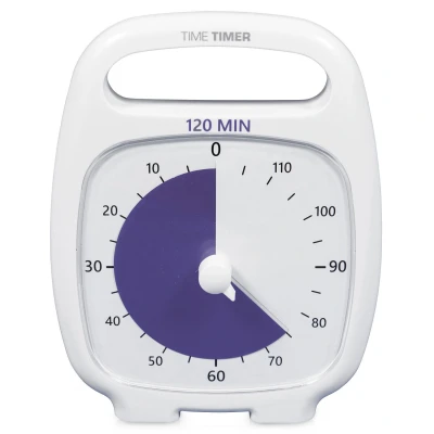 Abbildung von TIME Timer PLUS 120 Minuten Visueller Analog Uhr Optionaler Aktustischer Alarm (Lautstärkeregler) Kein lautes Ticken; Zeitmanagement Tool (Weiß)