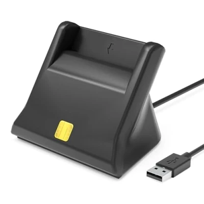Abbildung von USB Chipkartenleser SmartCard Reader Plug and Play SIM Kartenleser Power Status LED Bus Powered Konform mit ISO 7816 Klasse A, B und C Chipcard, Gesundheitskarte,
