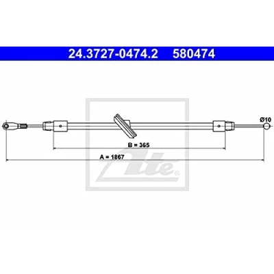 Abbildung von ATE 24.3727 0474.2 Handbremsseil 1867 MERCEDES BENZ: Sprinter 3.5 T Kastenwagen, Bus, 3 Kastenwagen