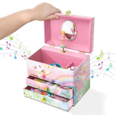 Abbildung von Jewelkeeper Ballerina Schmuckaufbewahrung Schmuckkästchen Musikalische Spieluhr mit 2 Schubladen und Schwanensee Melodie Aufbewahrung von Schmuckstücken 17.1 x 11.4 14.9 cm