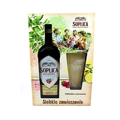 Abbildung von Soplica Malinowa (Himbeere) mit Geschenkverpackung + Coctailglas Original Shot Glas, 0,5L 30% Vol.