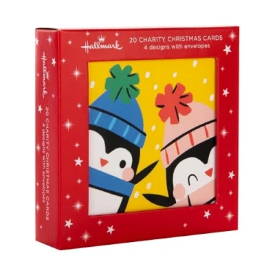 Abbildung von Hallmark Kinder Weihnachtskarte, Multipack Weihnachtskarten, 20 Stück, 4 Designs, festliche Charaktere, Wohltätigkeits mit Umschlägen