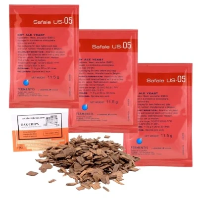 Abbildung von 3 x Fermentis Hefe US 05 + Eichenholz Chips, Bierhefe, Brauhefe