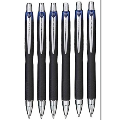 Abbildung von Uni Ball Blue Jetstream, einziehbarer breiter Tintenroller, 1 mm Spitze und 0,45 Strichbreite, wasserfest, lichtbeständig, schnell trocknende Pigmenttinte für schnelles Schreiben, SXN 210, 6er Pac