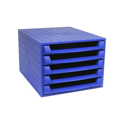 Abbildung von Exacompta 221101D Premium Ablagebox mit 5 offenen Schubladen für DIN A4+ Dokumente. Belastbare Schubladenbox hoher Kapazität mehr Platz auf dem Schreibtisch The Box Blauer Engel kobaltblau