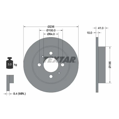 Abbildung von TEXTAR 92128600 Bremsscheibe 236 10 04/06 100 voll ohne Radbefestigungsbolzen, Radnabe MITSUBISHI: Carisma Schrägheck, Lancer 6 Limousine